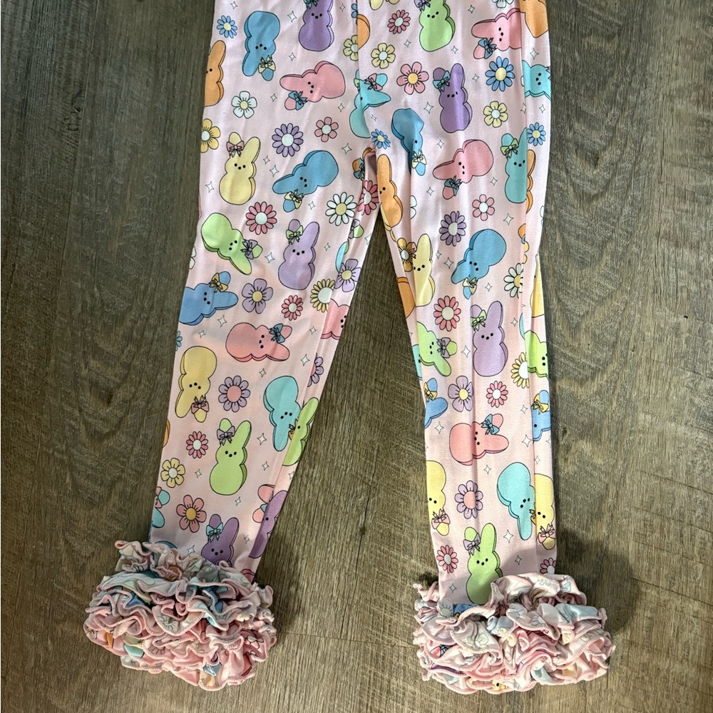 Posh Peanut Colorful Bunny Print Ruffle Leggings
